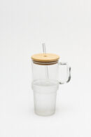 Vaso Vidrio Tipo Quencher con Asa Sorbete y Tapa Bambu 750 Ml