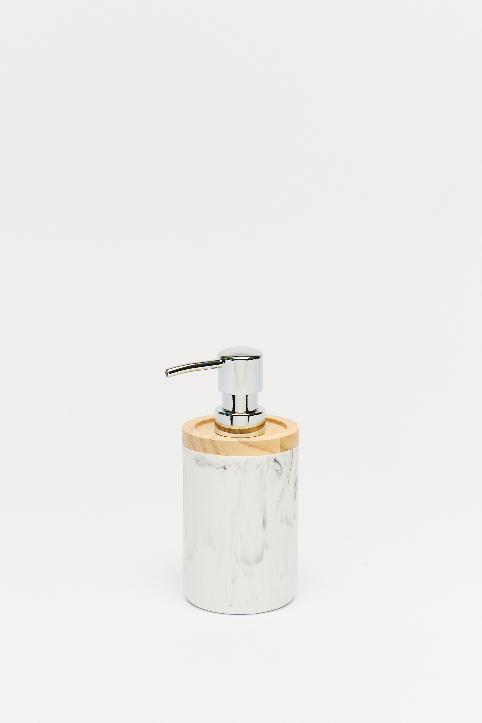 Dispenser Jabon Liquido Redondo Madera / Marmol Blanco