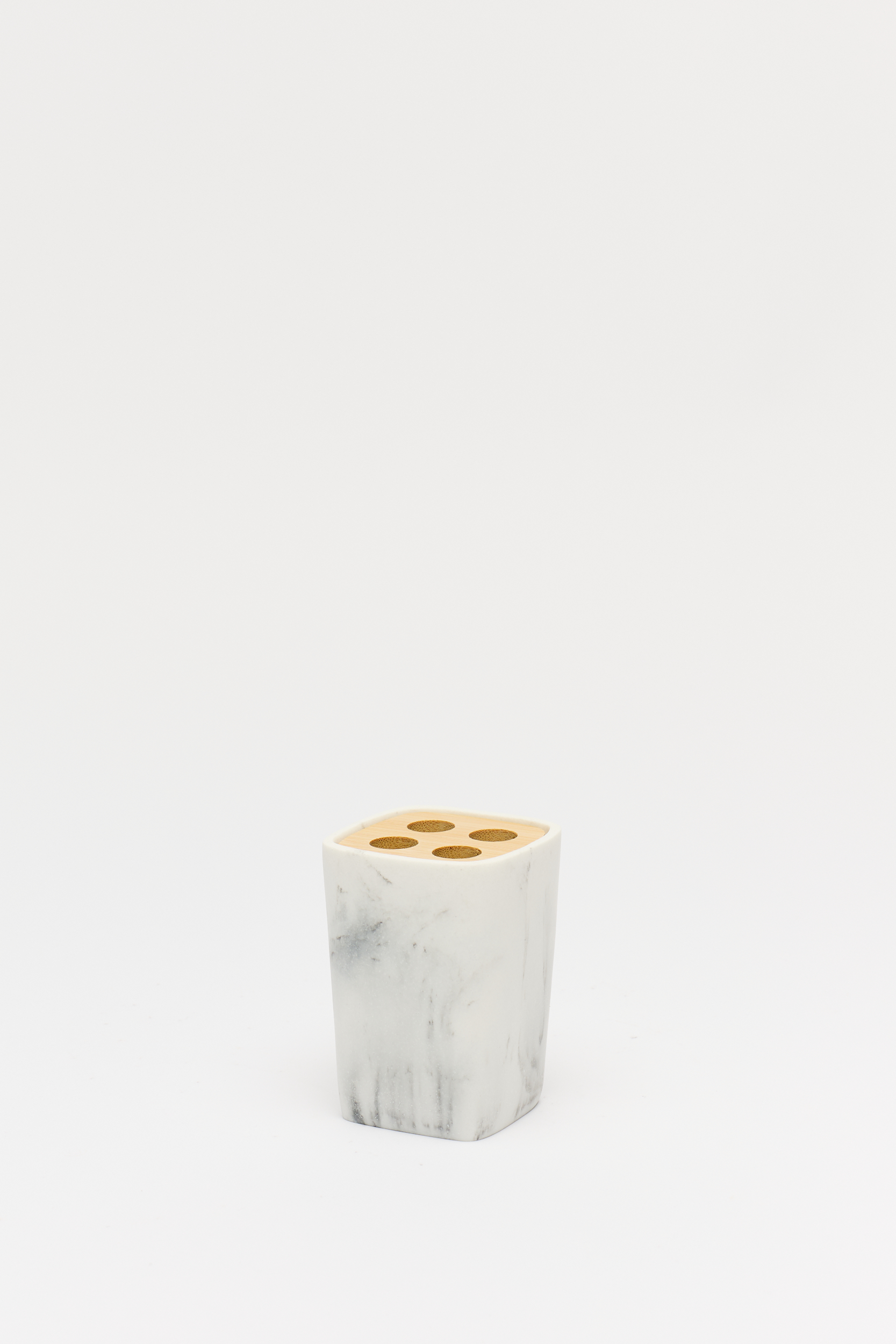 Vaso Porta Cepillo Cuadrado Madera / Marmol Blanco