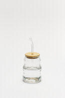 Vaso Ondas Vidrio con Tapa Bambu y Sorbete 500 Ml