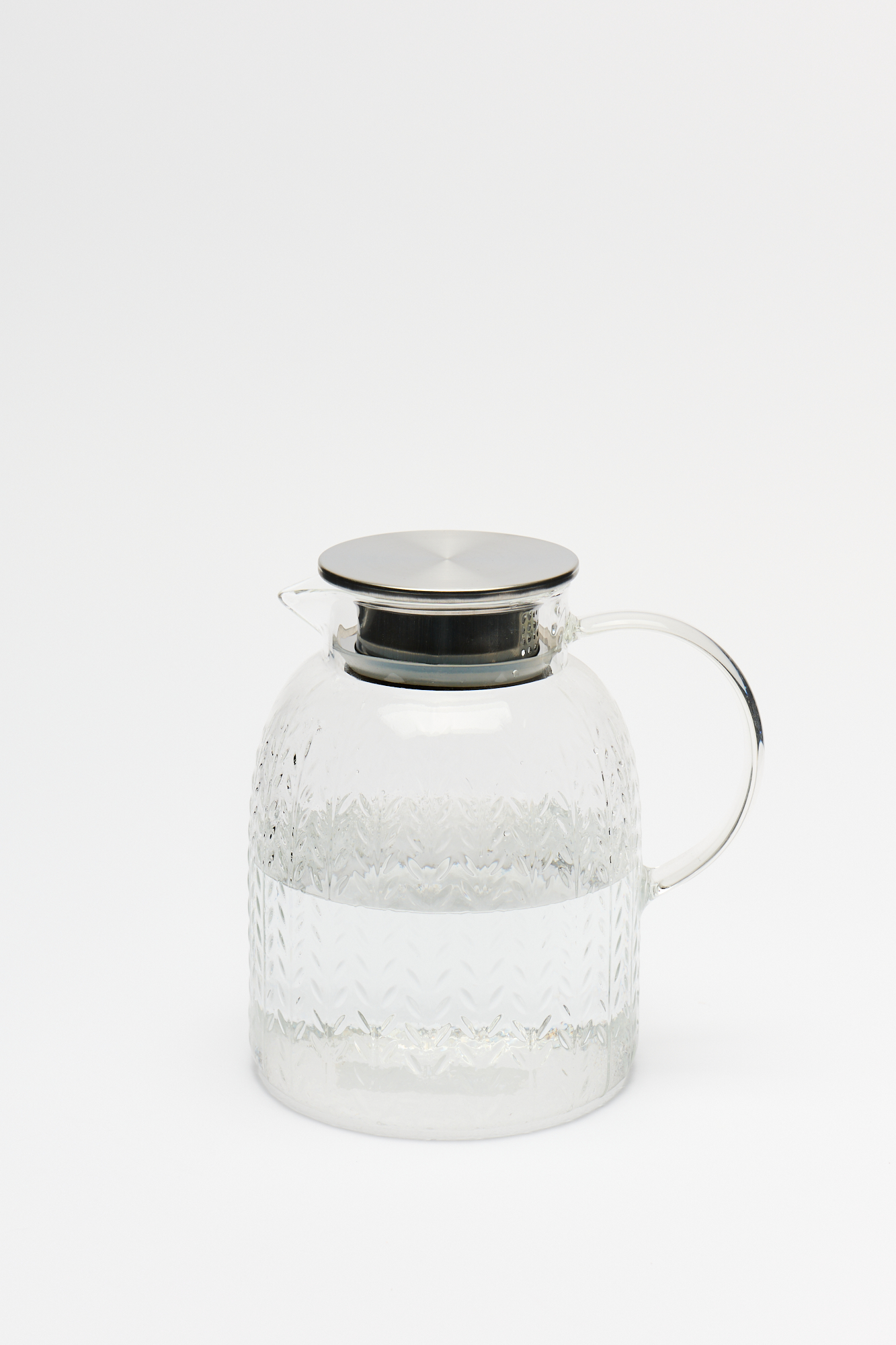 Jarra Agua Vidrio con Asa y Tapa Acero Inox Espigas 1.8 Lt