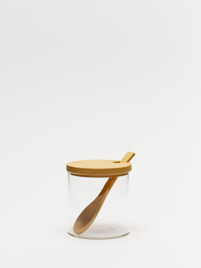 Azucarera / Dulcera con Tapa y Cuchara de Bambu 8x8 Cm