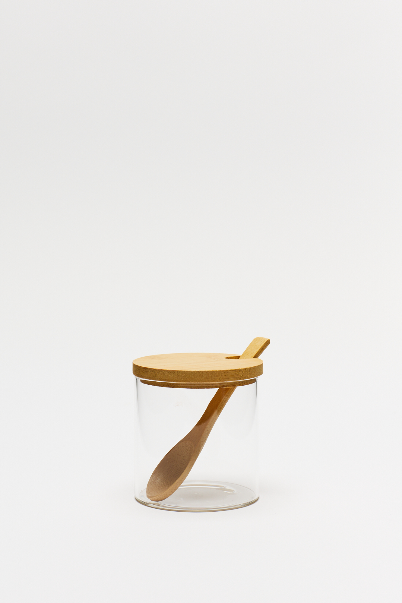 Azucarera / Dulcera con Tapa y Cuchara de Bambu 8x8 Cm