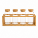Set X4 Condimenteros C/Soporte y Tapa de Bambu