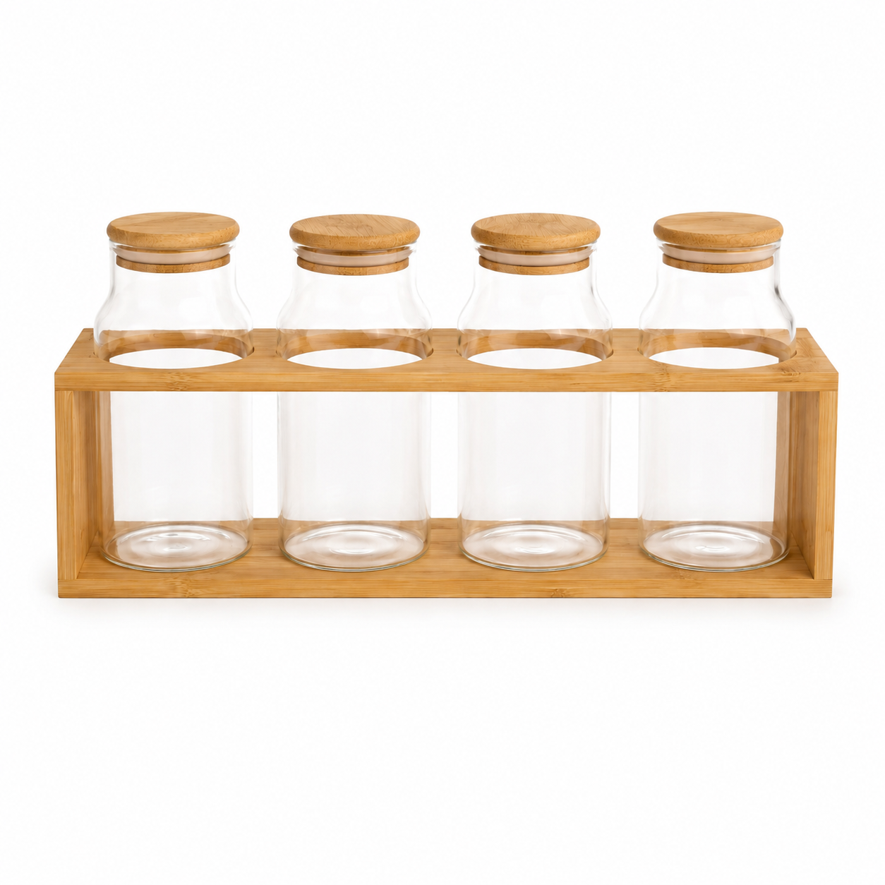 Set X4 Condimenteros C/Soporte y Tapa de Bambu