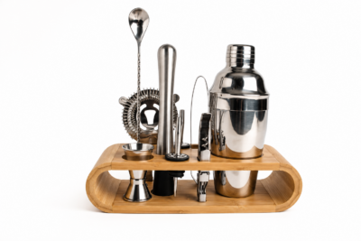 Set de Cocteleria X9 Piezas Bambu y Acero Inox