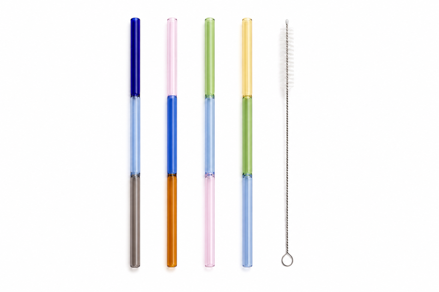 Set X4 Sorbetes Vidrio Rectos Tricolor + Cepillo