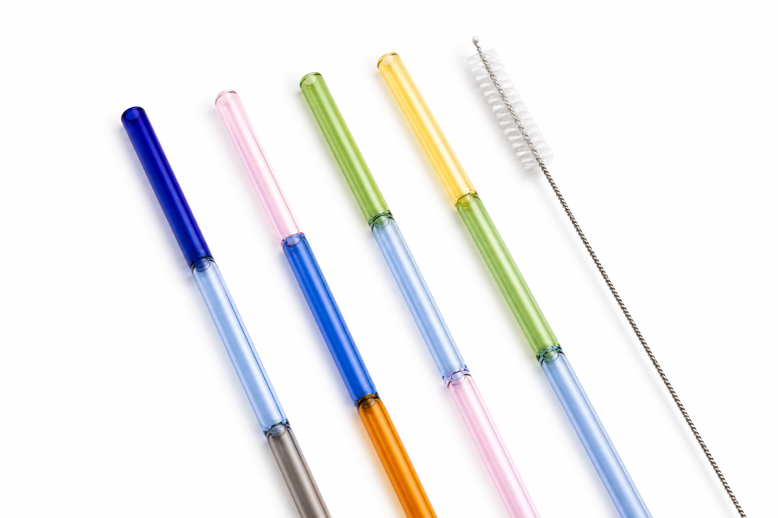 Set X4 Sorbetes Vidrio Rectos Tricolor + Cepillo - Image 2