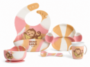 Set x5 Piezas (Plato, Babero, Bowl, Cuchara, Vaso) - Mono Lulo Rosa Footy