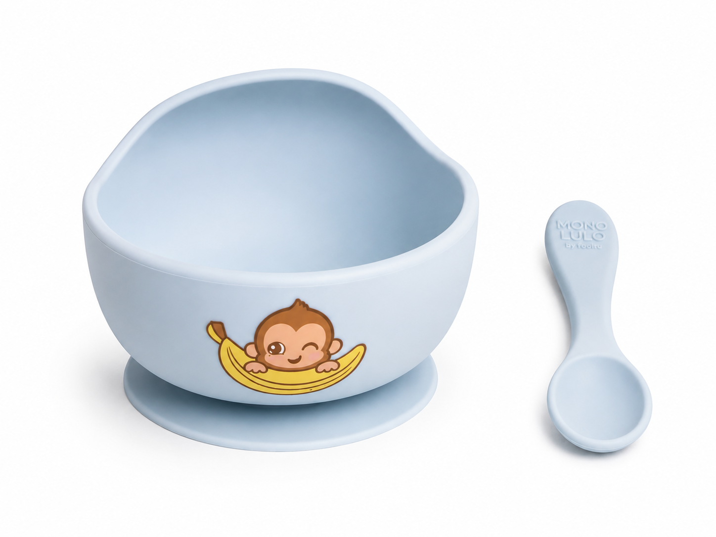 Set x2 Piezas de Bowl y Cuchara – Mono Lulo Celeste Footy
