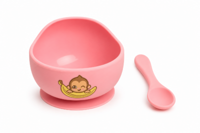 Set x2 Piezas de Bowl y Cuchara - Mono Lulo Rosa Footy