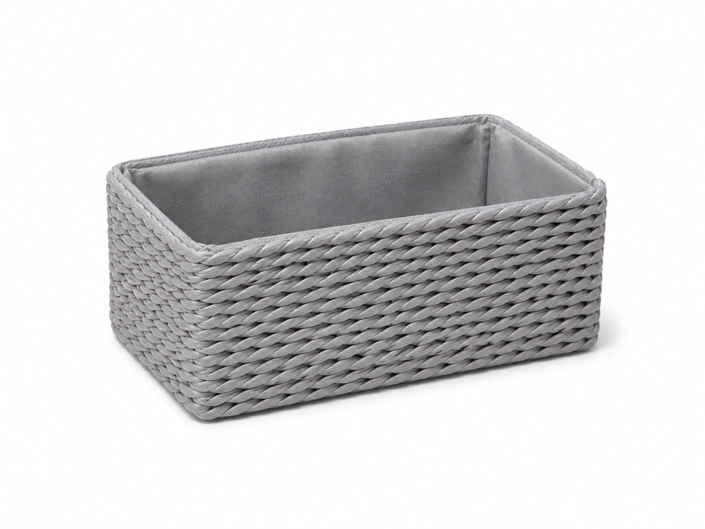 Canasto Rectangular Fibra Nat. Gris Forrado C/Tela 18X12 CM
