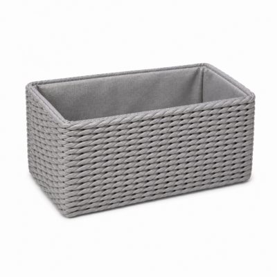 Canasto Rectangular Fibra Natural Gris Forrado C/Tela 22X14 CM
