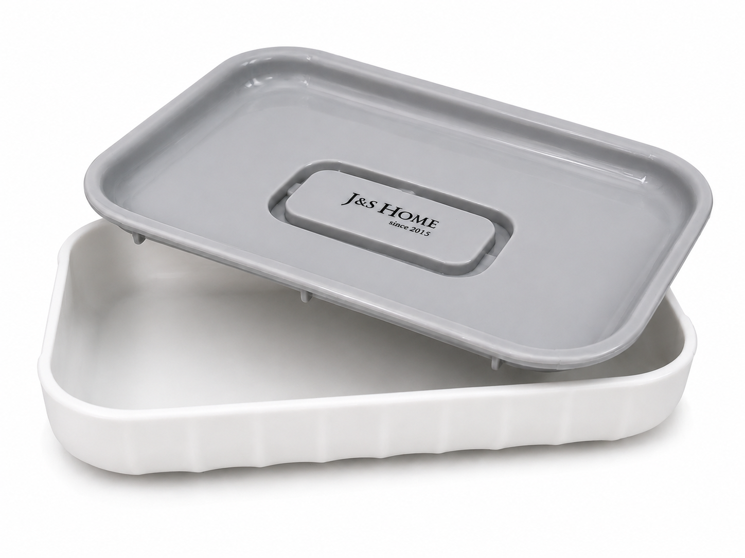 Jabonera Plastico Rectangular 13X8 CM Blanco / Gris - Image 2