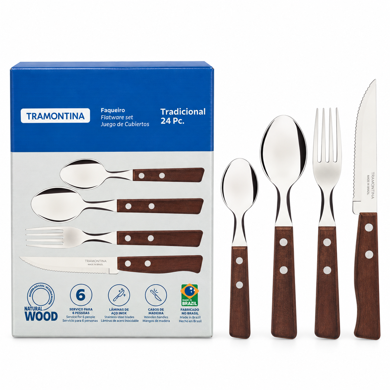 Set X24 Cubiertos C/Mango Madera Marron - Tradicional - Image 2
