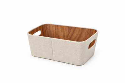 Organizador Multiuso C/Agarr. Crema Interior Simil Madera 26x18x11 CM