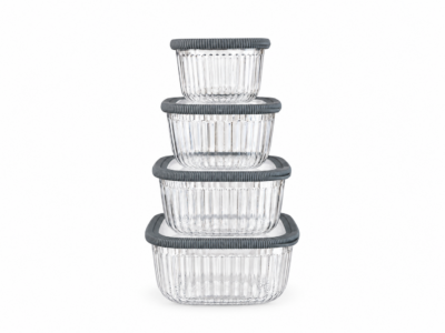 Set X4 Tupper Cuadrados Alto Facetados