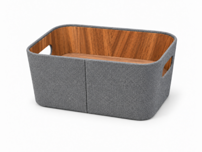 Organizador Multiuso C/Agarr. Gris Interior Simil Madera 23x31x15 Cm