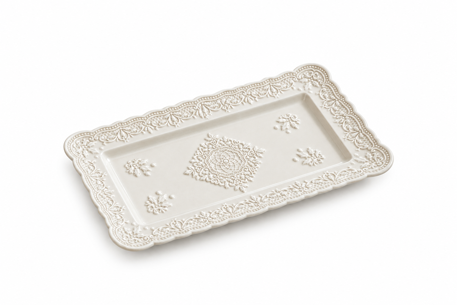 Bandeja De Porcelana Plana Rectangular Con Decoracion Chica