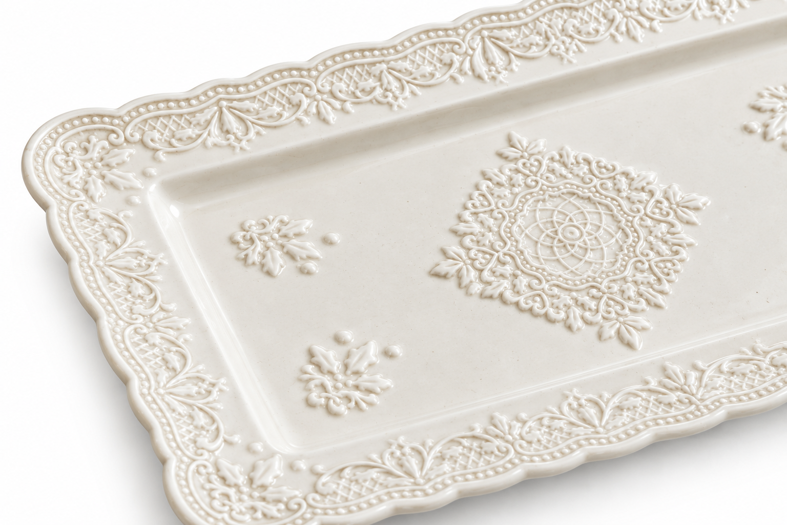 Bandeja De Porcelana Plana Rectangular Con Decoracion Chica - Image 2