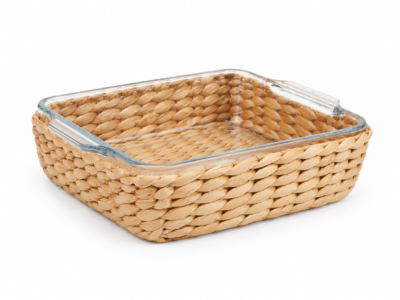 Fuente Cuadrada Vidrio P/Horno C/Canasta Yute 24X20X5 CM - 1.5 LT