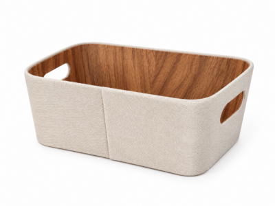 Organizador Multiuso C/Agarr. Crema Interior Simil Madera 26x18x11 CM