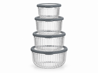 Set X4 Tupper Redondo Alto Facetados